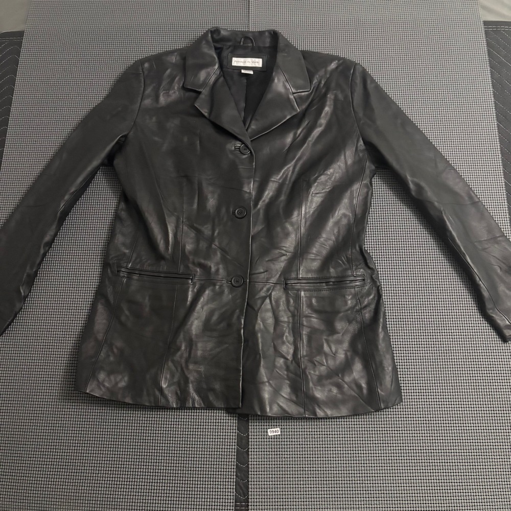 Preston & York Womens Black Lambskin Leather Blazer Jacket‎ Large RN 58909